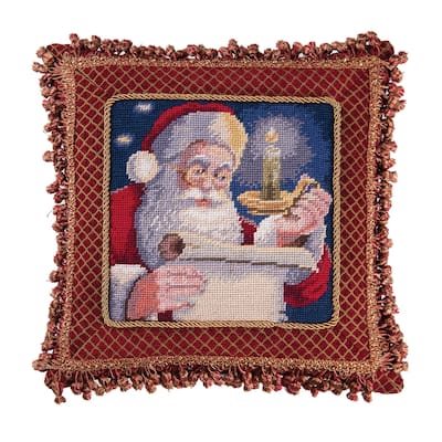 16" x 16" Santa's List Needlepoint Pillow
