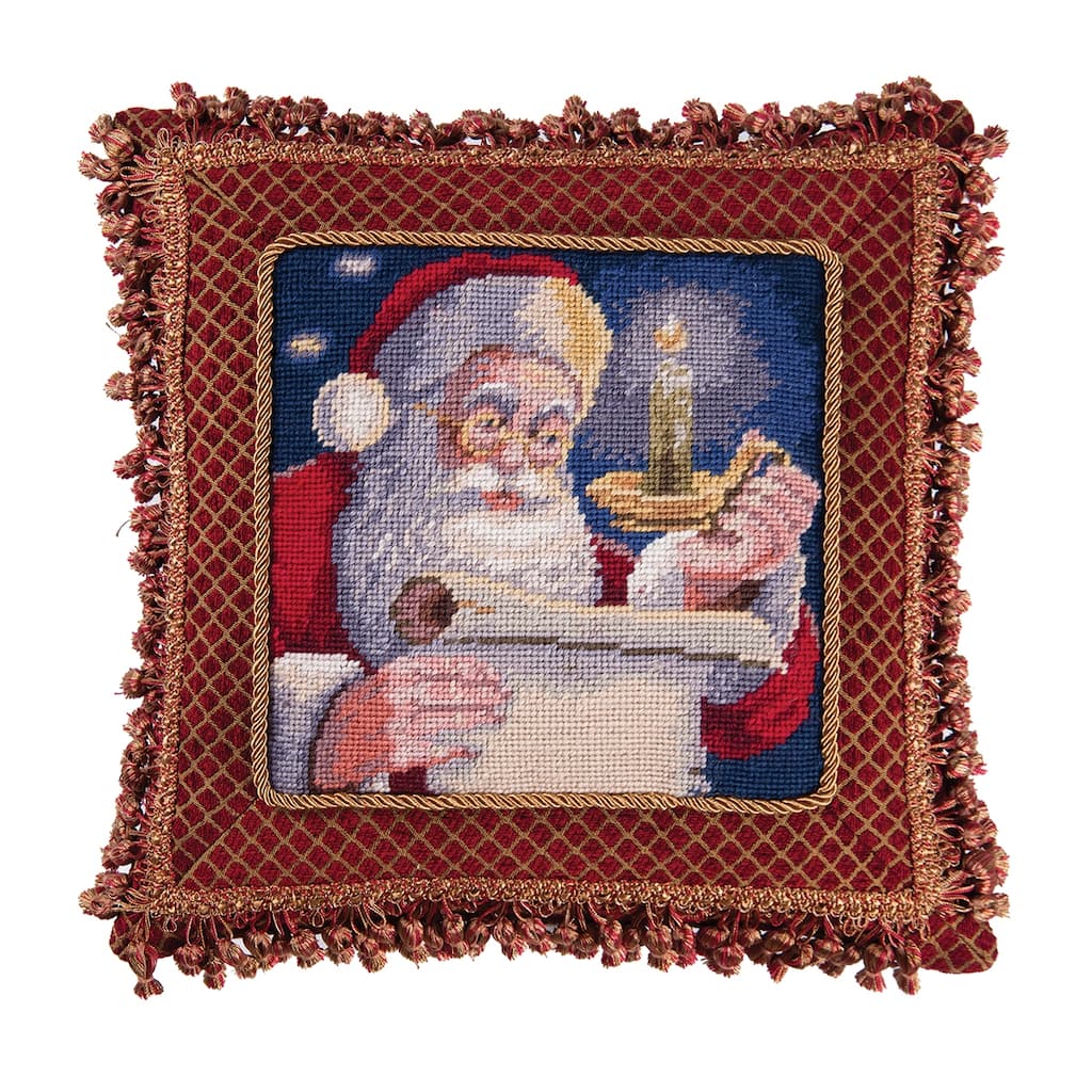 16" x 16" Santa's List Needlepoint Pillow