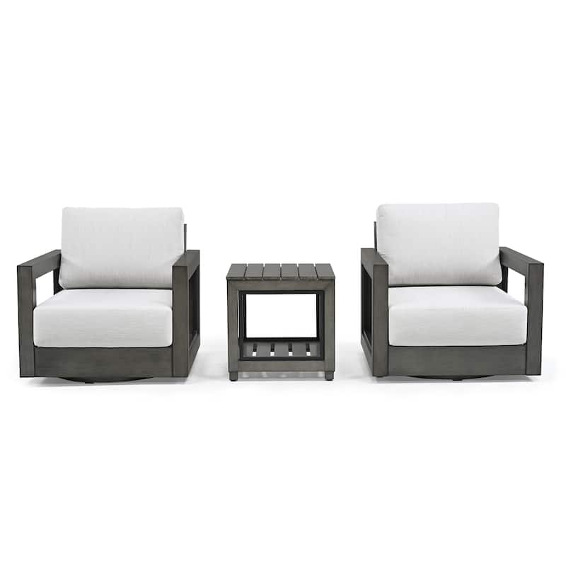3-Piece Aluminum Patio Conversation Set with Swivel Chairs, Hand-painted Frame and Cushions