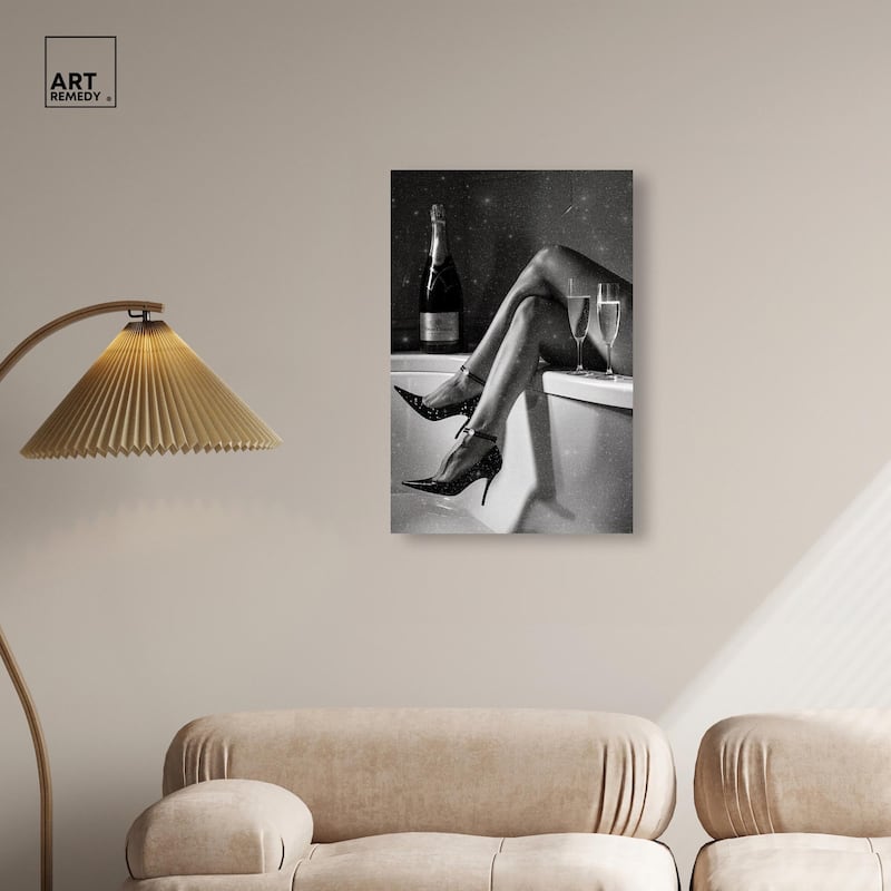 Champagne Bath Glamour Canvas by Art Remedy, Gallery Wrapped