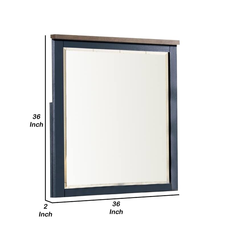 Tela 36 Inch Dresser Mirror, Blue Pinewood Frame, Dark Brown Top - Blue, Dark Brown