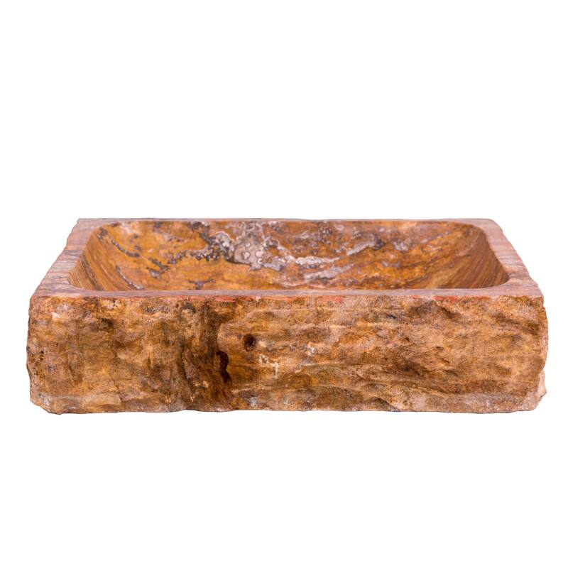 Natural Stone Vessel Bathroom Sink - Rustic Rectangular Stone Sink