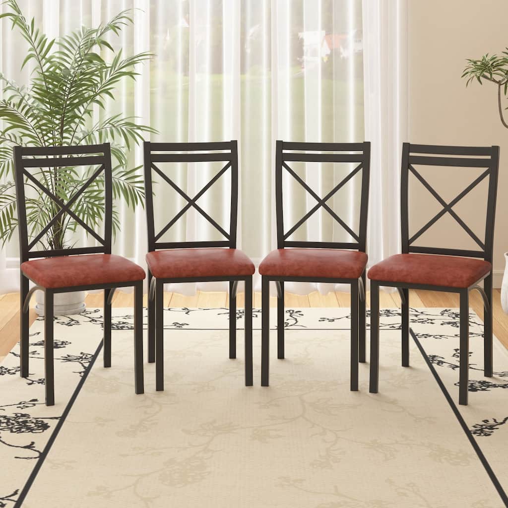 VECELO Metal Dining Chairs Set of 4 PU Leather Dining Chairs Set with X-Shaped Backrest for Kitchen & Dining Room Chairs