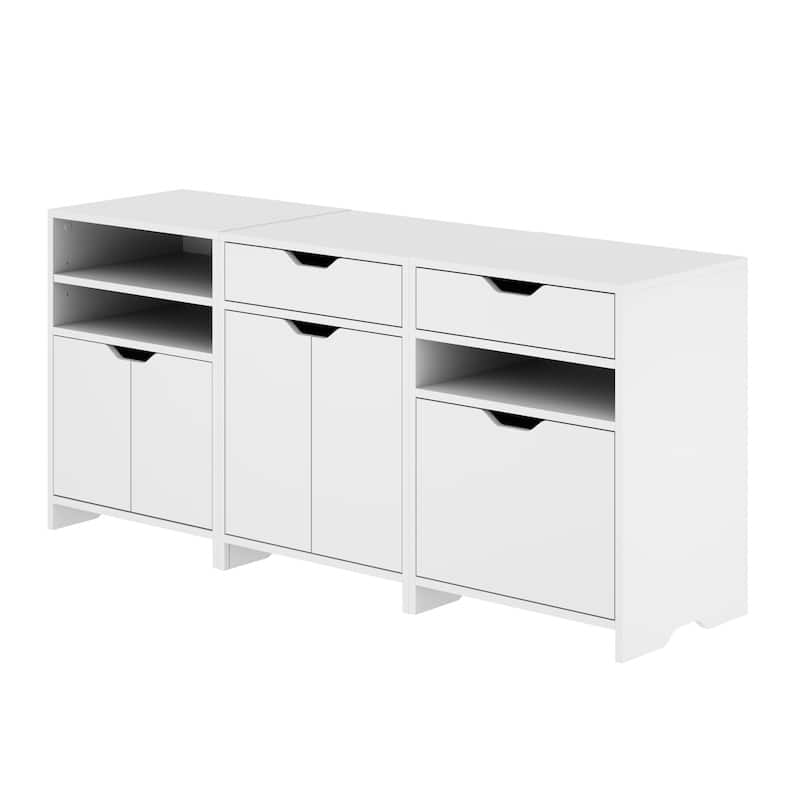 Wooden 3-Piece Storage Cabinet with Adjustable Shelves - 26.25" - White
