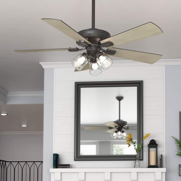 slide 2 of 13, Hunter 52" Crestfield Ceiling Fan with LED Light Kit and Handheld Remote - Casual, Farmhouse, Transitional, Rustic Noble Bronze