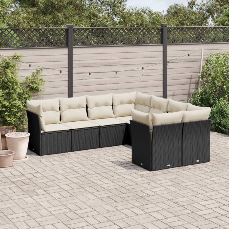 vidaXL Patio Sofa Set with Cushions Outdoor Furniture 8 Piece Poly Rattan - 24.4 x 24.4 x 27.2 - Black and cream