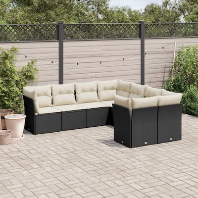 vidaXL Patio Sofa Set with Cushions Outdoor Furniture 8 Piece Poly Rattan - 24.4 x 24.4 x 27.2