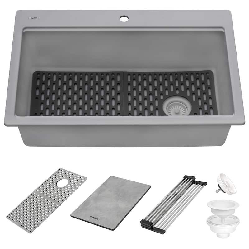 Ruvati 33-inch Granite Composite Workstation Urban Gray Drop-in Topmount Kitchen Sink - 33" X 22"