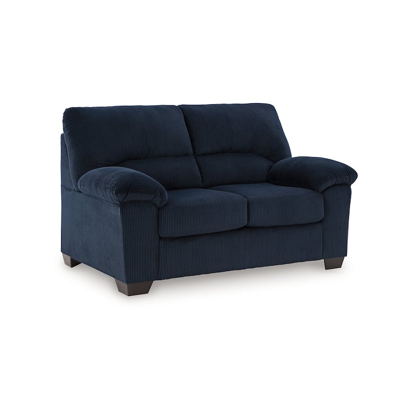 Simy Loveseat, 63 Inch Navy Blue Corduroy, Modern Pillow Top Arms