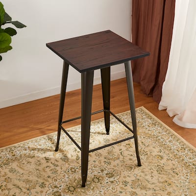 Glitzhome Farmhouse Industrial Rustic Steel Pub/Bar Table Wood Top