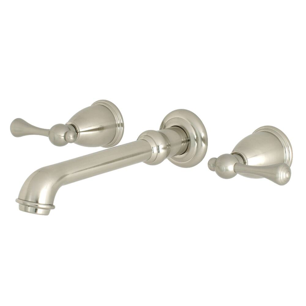 English Country Two-Handle Wall Mount Bathroom Faucet in Polished Brass