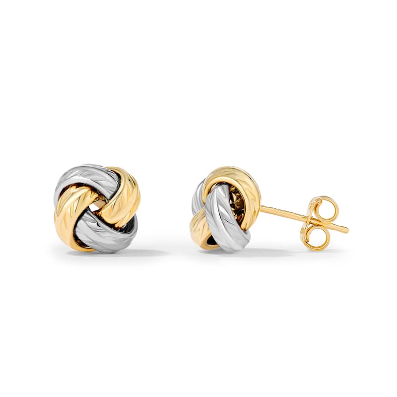 Clover 14k Two-Tone Diamond-Cut Love Knot Stud Earrings