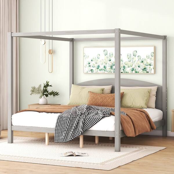 slide 2 of 5, Grey King Size/ Canopy Platform Bed with Headboard and Support Legs, Available in / King Size Grey