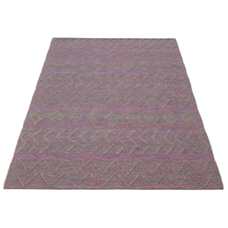ECARPETGALLERY Braid weave Sienna Grey, Pink Wool Rug - 6'1 x 9'4