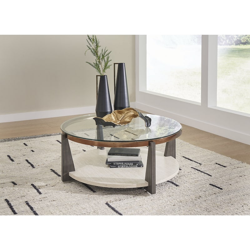 Signature Design by Ashley Frazwa Brown/Beige Coffee Table - 42"W x 42"D x 17"H