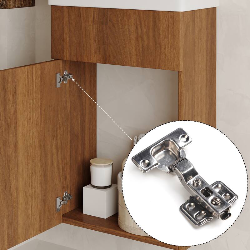 GDFStudio - Modern Compact 16.5" Floating Wall-Mounted Bathroom Vanity with Intergrated Ceramic Basin & Soft-Close Door