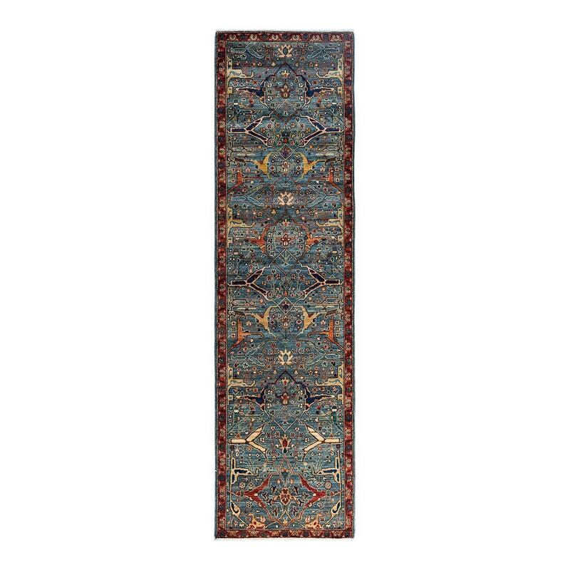 Serapi One-of-a-Kind Hand-Knotted Runner Rug - Light Blue, 2' 8" x 9' 9" - 2' 8" x 9' 9"