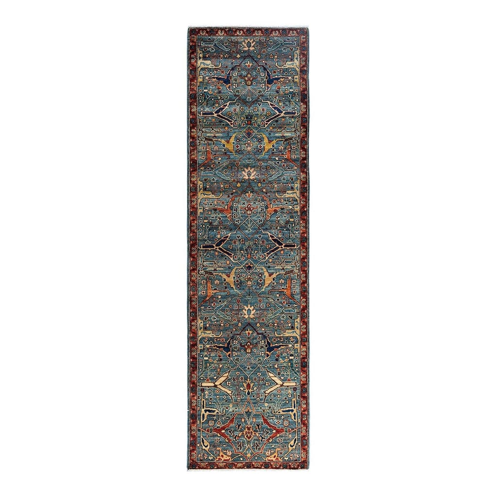 Serapi One-of-a-Kind Hand-Knotted Runner Rug - Light Blue, 2' 8" x 9' 9" - 2' 8" x 9' 9"
