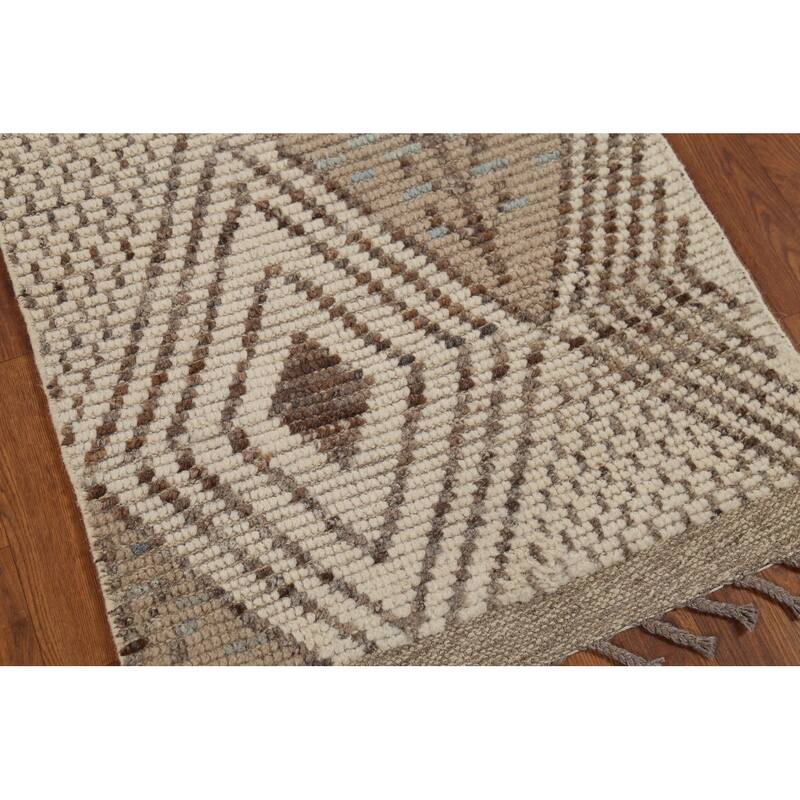 Geometric Moroccan Oriental Runner Rug Handmade Wool Carpet - 2'5"x 13'1"