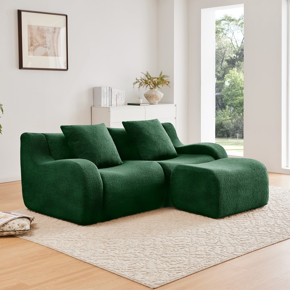 Anmytek Plush L-Shaped 2-Seater Teddy Fabric Sofa - No Assembly Required