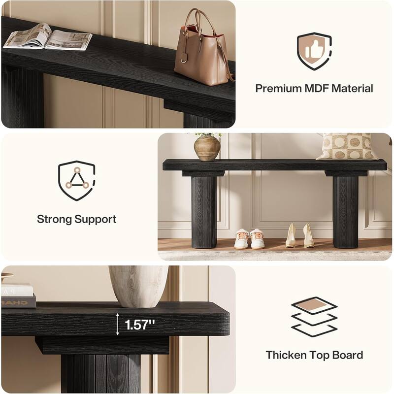 47-Inch Wooden Bench with Thickened 5.12" Leg for Dining Room, Entryway, Bedroom, Hallway