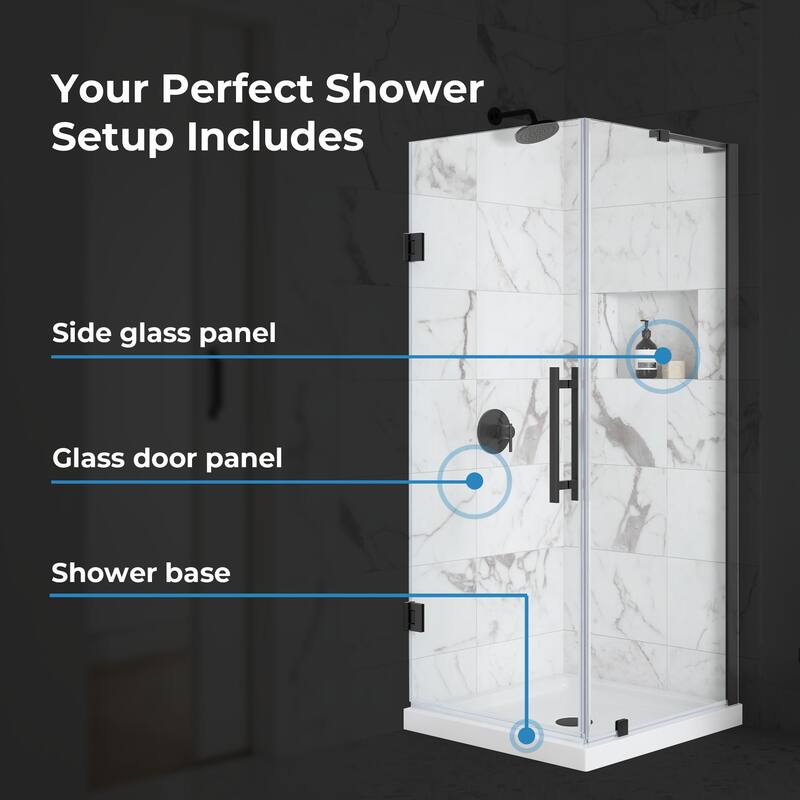 OVE Breeze Pivot Corner Frameless Pivot Shower Door Kit with Base Pan