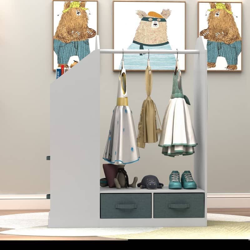 Kids Costume Organizer Open Hanging Armoire Closet with Mirror