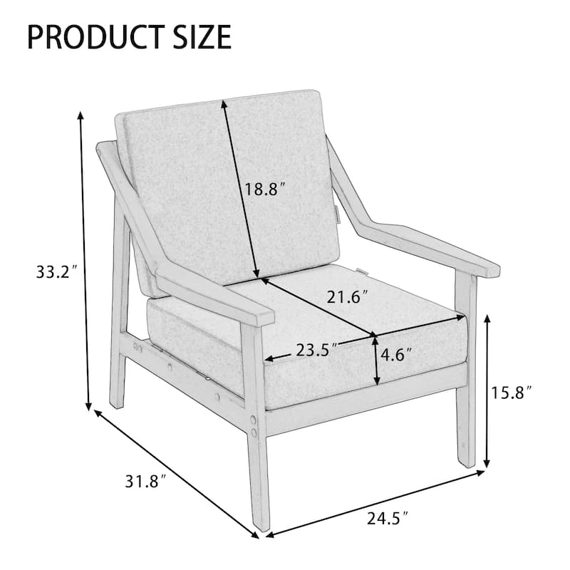 Set of 2 Outdoor Teak Wood Patio Chair with Cushion