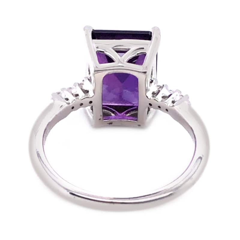 925 Sterling Silver African Amethyst and White Topaz Gemstone Solitaire Ring