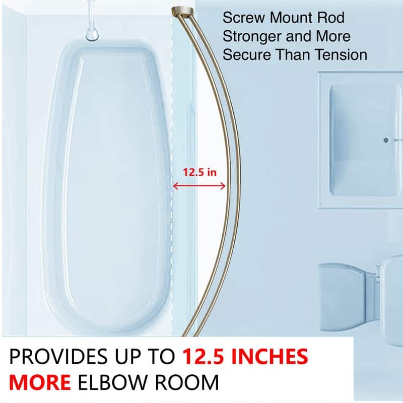 Utopia Alley Rustproof Wall Mounted Aluminum Double Curved Shower Curtain Rod, Screw Mount Rod, Adjustable Rod from 45" to 72"