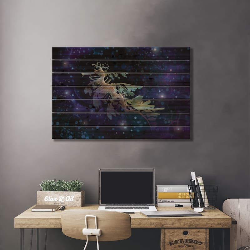 Leafy Sea Dragon In The Multiverse Print On Wood by Thomas Little - Multi-Color