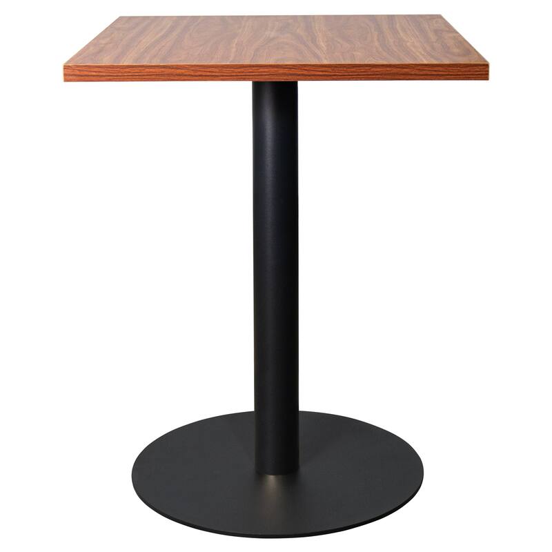 Vail Square Dining Table with 24 in. MDF Tabletop in Black Stainless Steel Round Pedestal Base Accent Kitchen Table - Cognac Brown