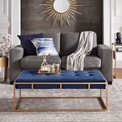 Perdita Gold Finish Velvet Rectangular Tufted Ottoman by iNSPIRE Q Bold