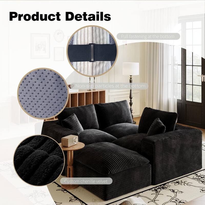 L-Shaped Cloud Sectional Sofa with Chaise Lounge, Corduroy Upholstered 3 Seater Sofa, Modular Corner Sofa with Deep Seat