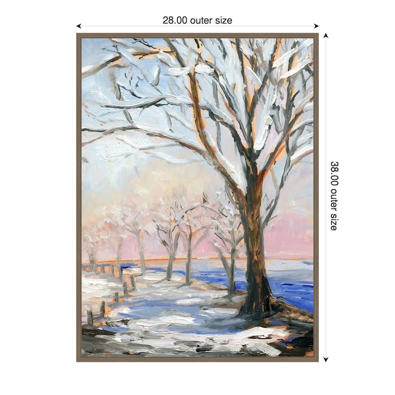 Lakeside in Winter by Sandra Iafrate Framed Canvas Wall Art Print - Sylvie Dark Gold - 28 x 38 in