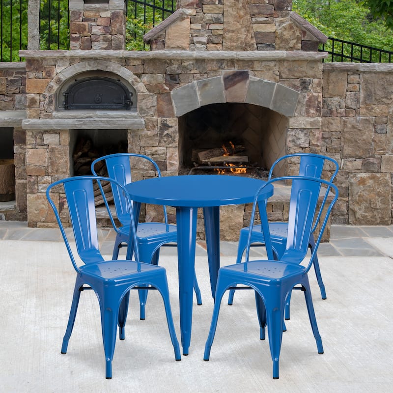 30-inch Round 5-piece Metal Indoor/ Outdoor Dining Set - Blue