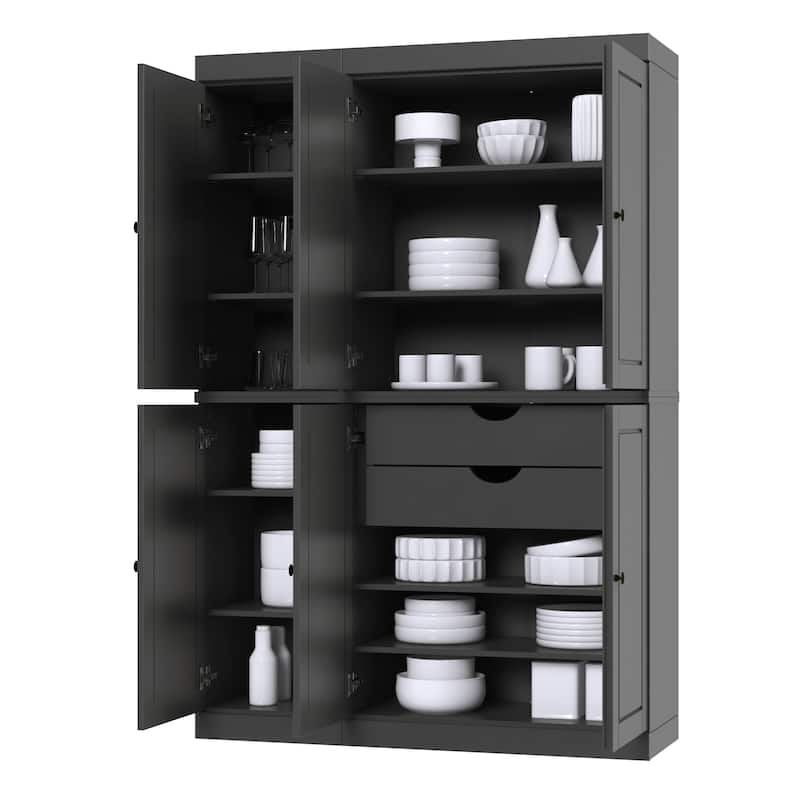 Palace Imports 100% Solid Wood Pantry Cabinet, Raised Panel Doors, 2 Drawers, Adjustable Shelves, 48.5" Wide, 71.5" Tall