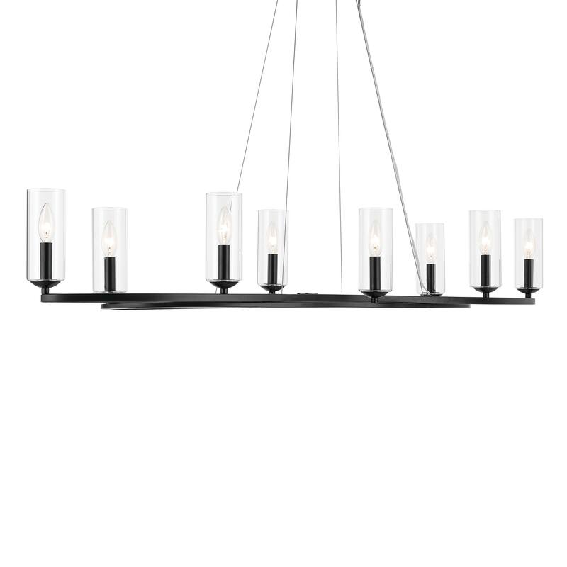 Harpin 52.5 Inch 8 Light Linear Chandelier with Clear Glass in Black