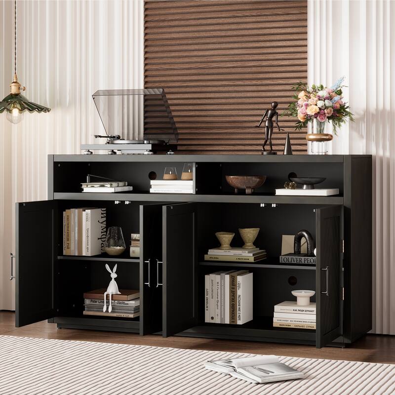 4 Door Sideboard with Open Storage and Adjustable Shelves