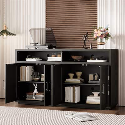 Classic Sideboard with Open Storage and Adjustable Shelves,Retro Design Storage Cabinet