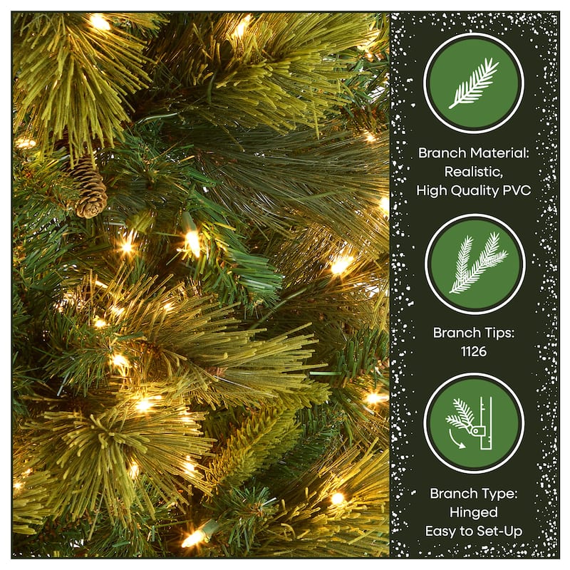 National Tree Company 9 ft Pre-Lit Carolina Pine Slim Artificial Christmas Tree with 800 Clear Lights, Includes Metal Stand