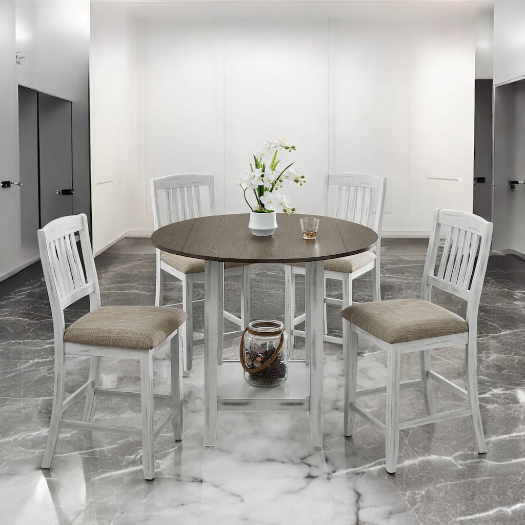 Space-Saving Foldable Dining Table with Storage and 4 Chairs, Solid Wood 4-Person Table for Kitchen and Living Room