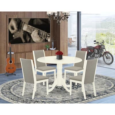 HomeStock 5-Piece Round Buttermilk and Cherry Finish Solid Wood Top Dining Table with 4 Upholstered Chairs with Lattice Back