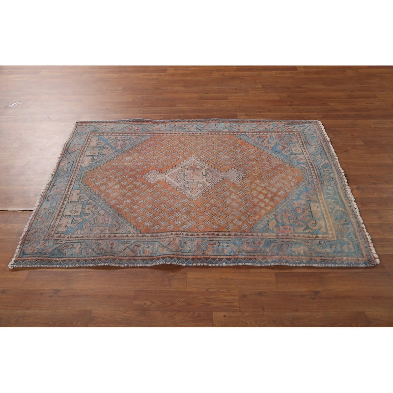 Distressed Botemir Persian Vintage Rug Handmade Wool Carpet - 3'6" x 4'11"