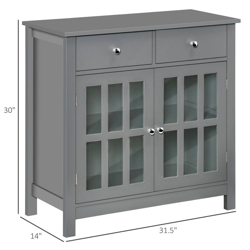 HOMCOM Sideboard Buffet Cabinet, Storage Serving Cabinet with Glass Doors, and Drawers for Kitchen - 31.5"x14"x30"