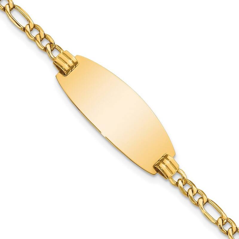 Curata 11.3mm 14k YellowEngravable Oval ID Semi solid Figaro Bracelet