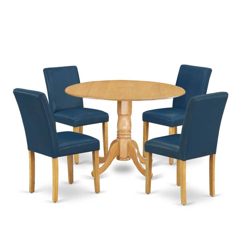Victorian Dining Set - 5 Piece Round Table & Chairs - Elegant Parsons Design - Oak Finish - 42 Inch