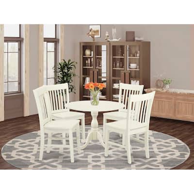 HomeStock 5-Piece Linen White Finish Solid Wood Top Dining table with 4 Chairs with Drop Leaf Slat Back