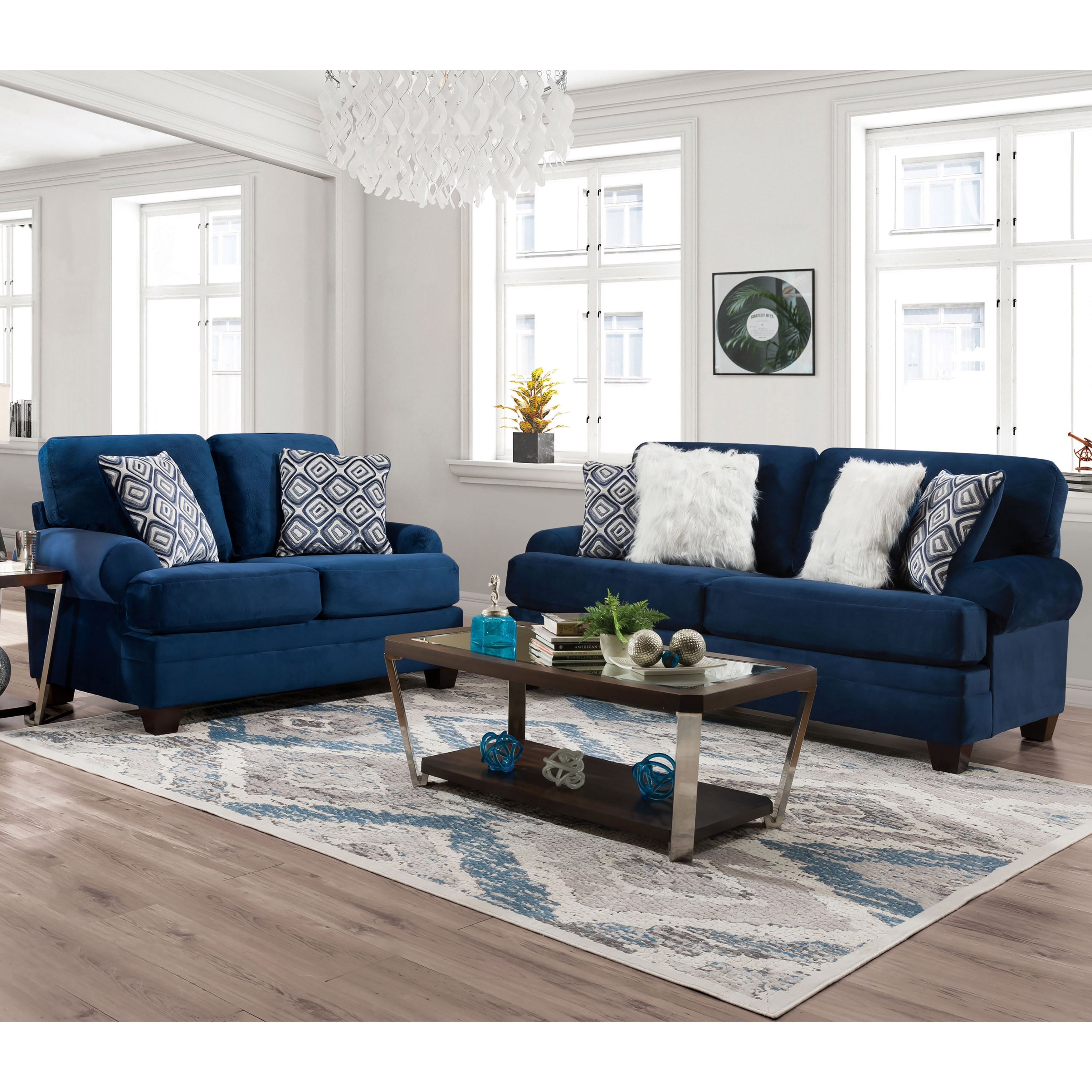 Navy on sale microfiber sofa