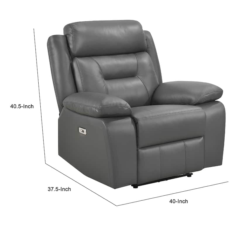 Conia Power Reclining Chair, Dark Gray Top Grain Leather, USB Port